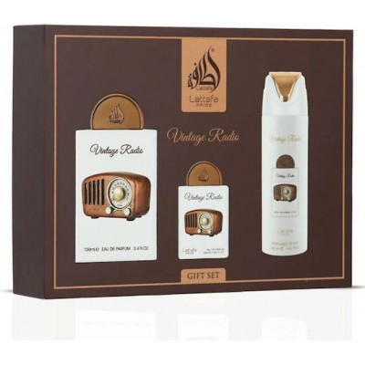 LATTAFA Vintage Radio SET: EDP 100ml + body spray 200ml + EDP 20ml + atomizer